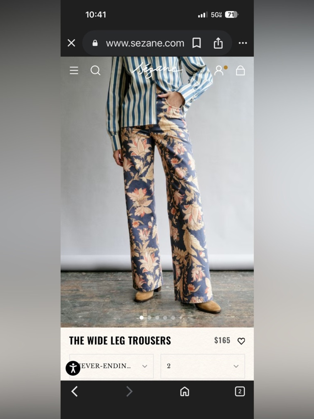 Sezane The Wide Leg Trouser in Never Ending Summer Size 38= US Size 6 - Picture 2 of 15